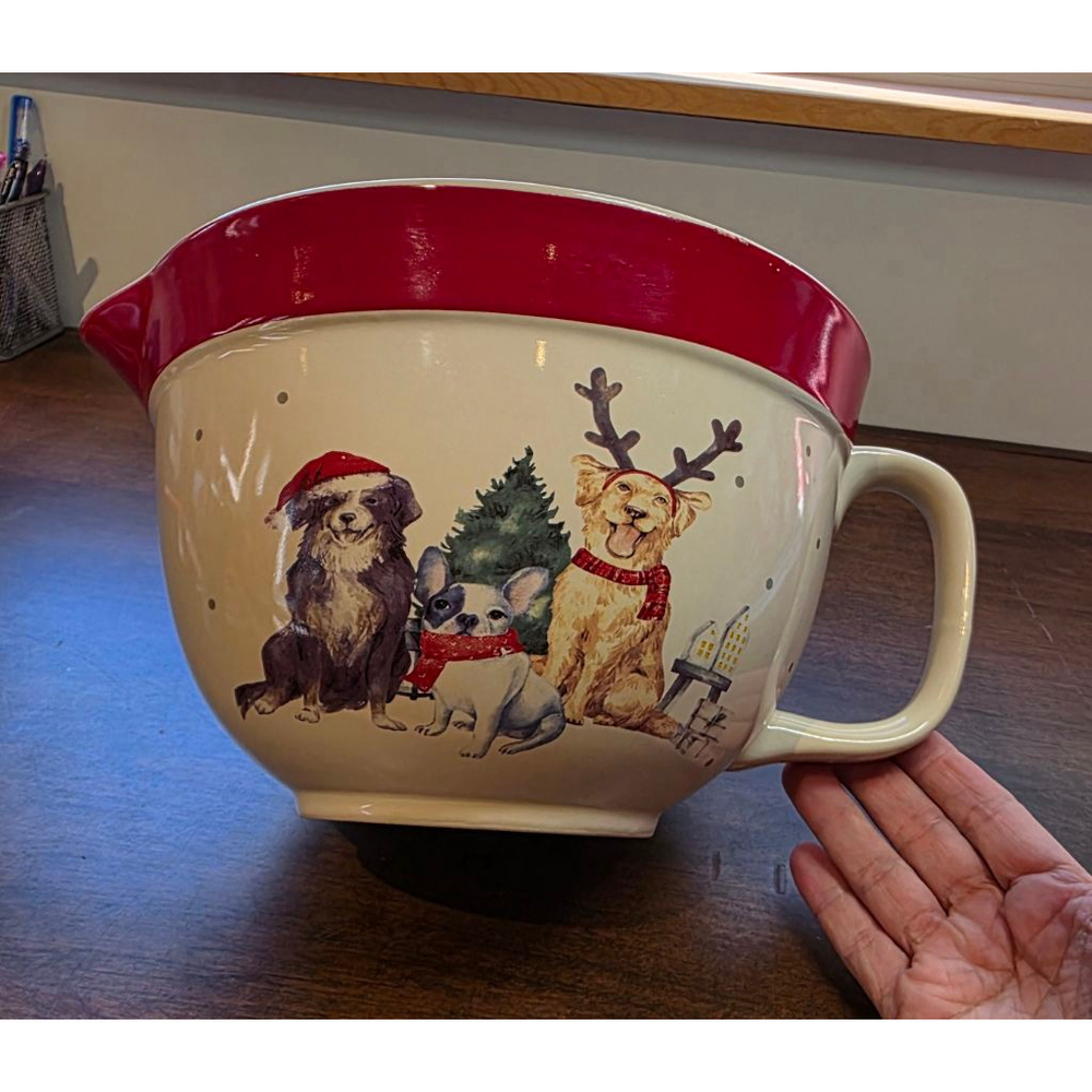 The Bake Shop Christmas Dog Print Bakeware Mixing Bowl One Size White Red